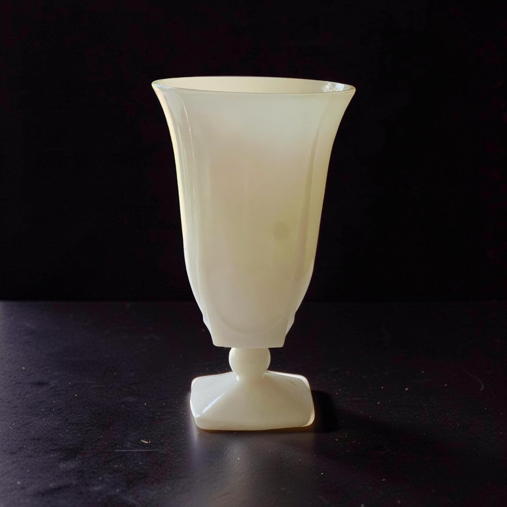 Classic Ivory Glass Pedestal Vase - Unbranded